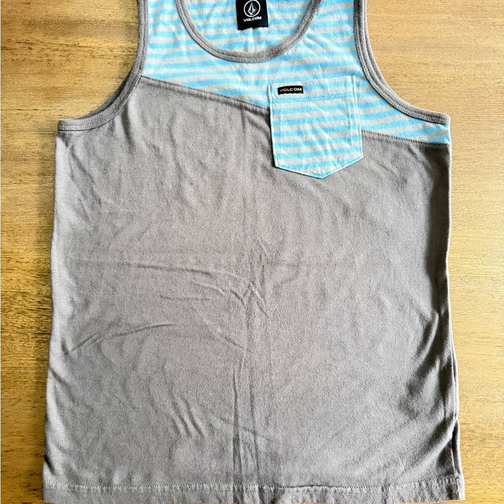 Volcom Gray Tank with Blue Striped Pocket